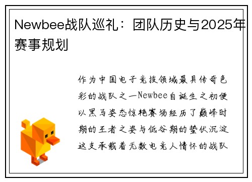 Newbee战队巡礼：团队历史与2025年赛事规划